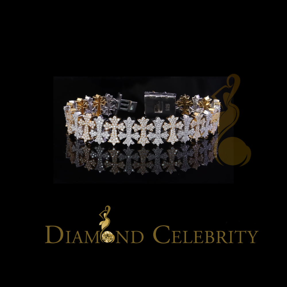 Diamondcelebritees 9.00ct Silver White Cross 925 Moissanite Coptic Cross Bracelet 8 Inch Mens/Women