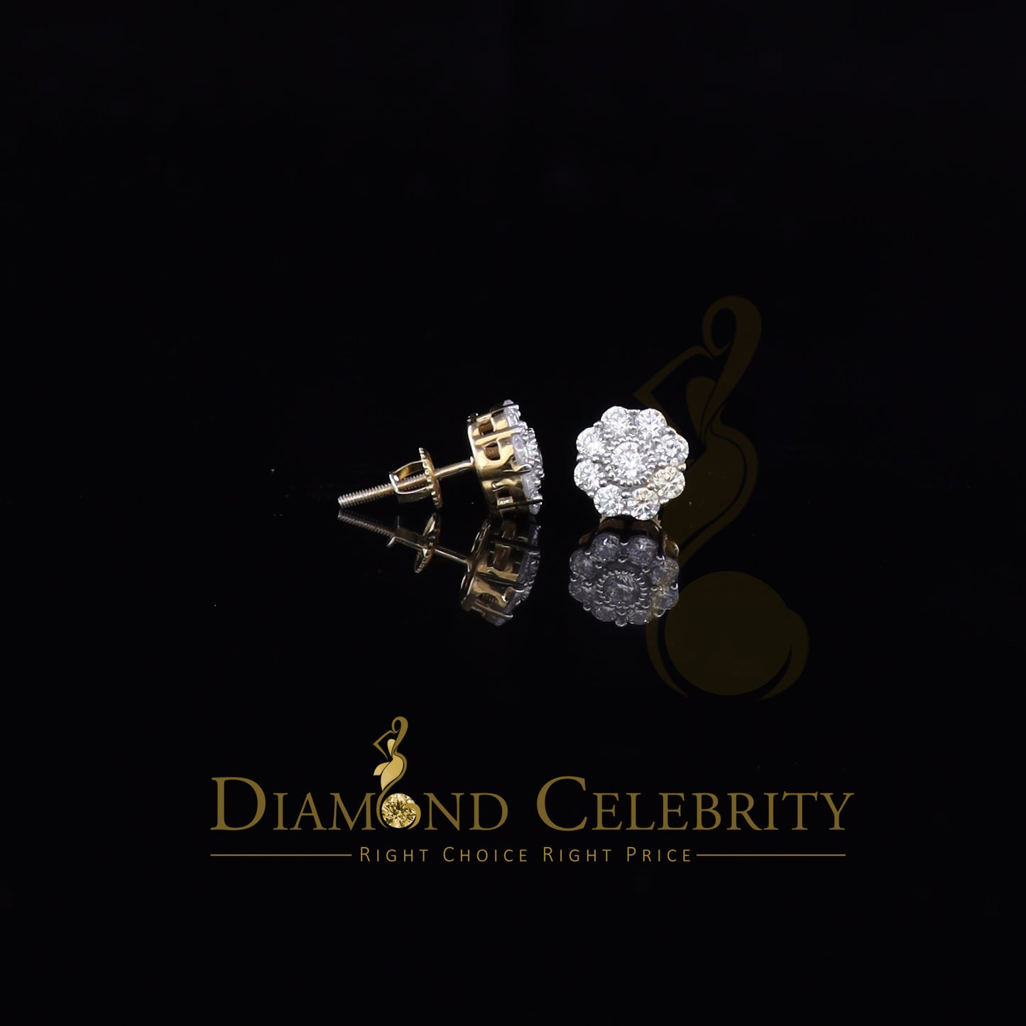 DiamondCelebritees 925 Yellow Silver 2.1ct Cubic Zirconia Women's & Men's Hip Hop Floral Earrings