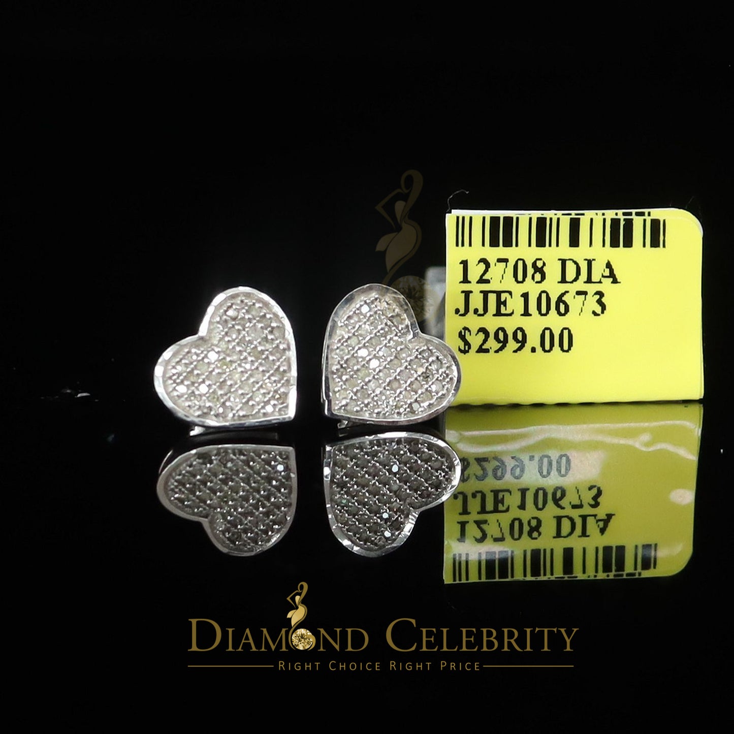 DiamondCelebritees Aretes Para Hombre Heart 925 White Silver 0.25ct Diamond Women's /Men's Earrings