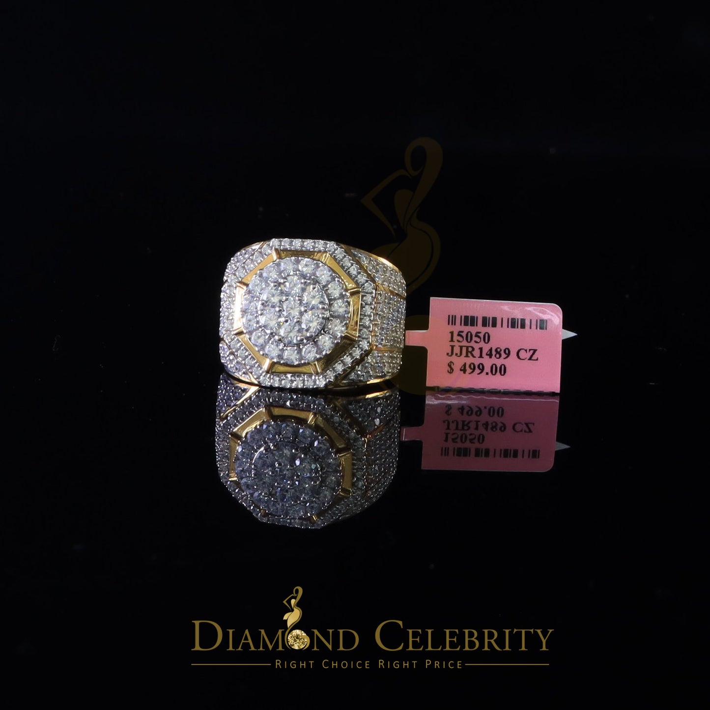 DiamondCelebritees 925 Silver Yellow 8.40ct Cubic Zirconia Wide Men Adjustable Ring From SZ 9 to 11