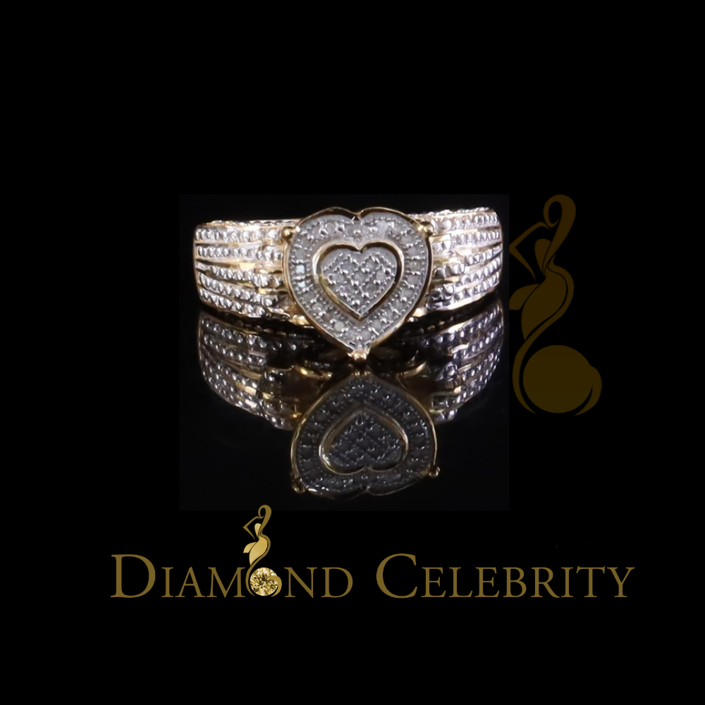 DiamondCelebritees Yellow Silver Heart Ring SZ 7 Real Diamond 0.10ct 925 Sterling Womens Engagement