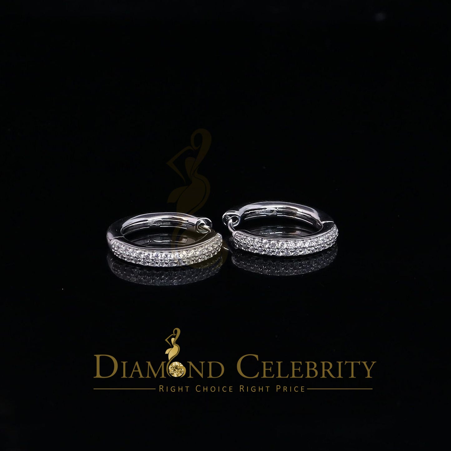 DiamondCelebritees Men's hip hop White 925 Sterling Silver Cubic Zirconia 2 row Huggie Hoop Earring