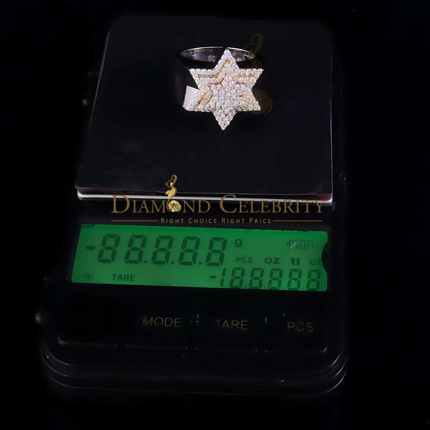 DiamondCelebritees 2.50ct VVS 'D' Moissanite White Men's Six Pointed Star of David Silver Ring Sz9