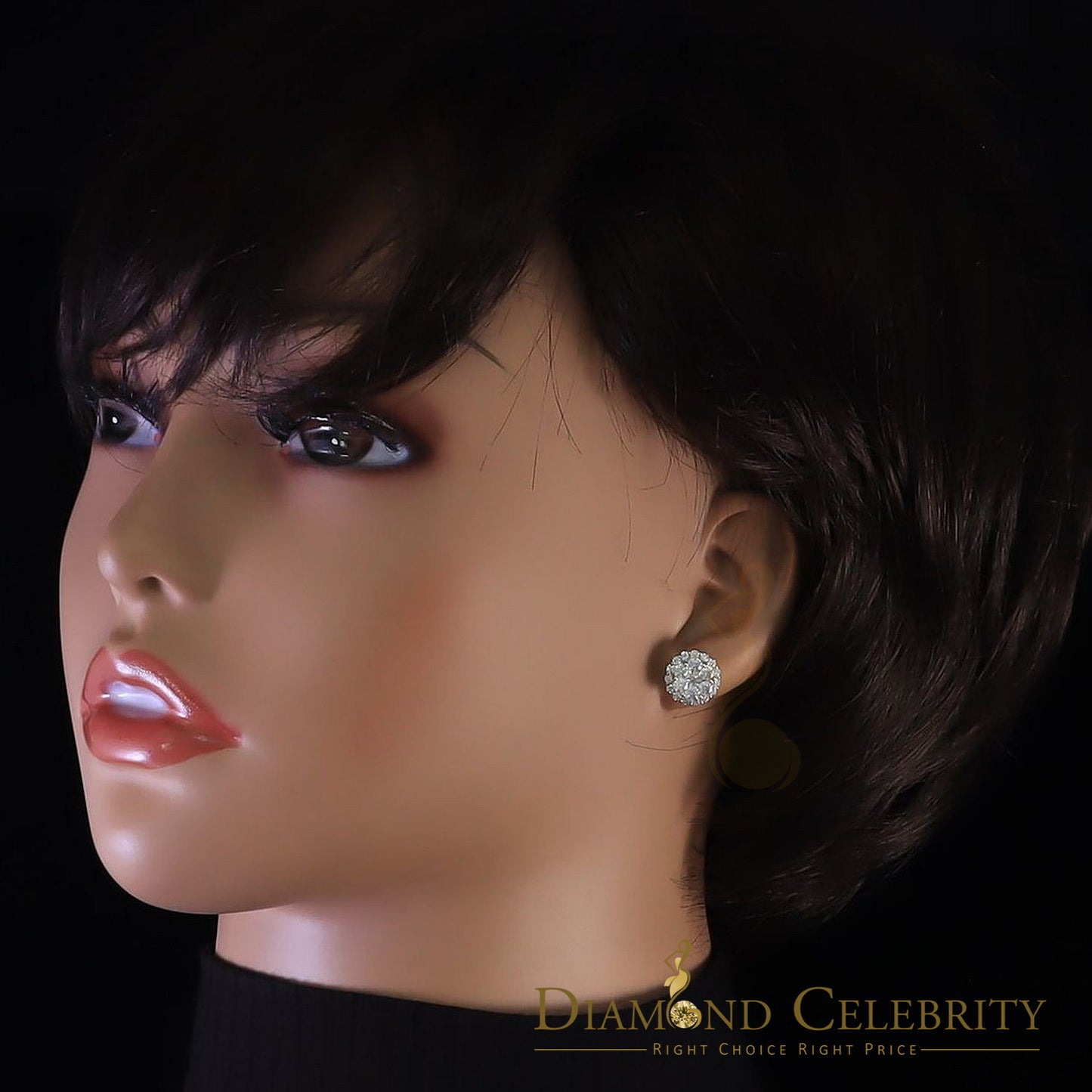 DiamondCelebritees Genuine 2.0ct Vvs 'D' Color Moissanite Cluster Earring 10k Real Yellow Gold