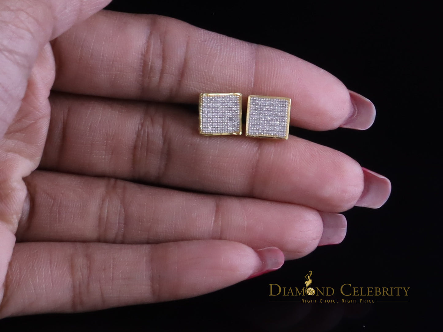 DiamondCelebritees 0.25ct Diamond 925 Sterling Silver Yellow Princess Shape Stud Earring For Womens