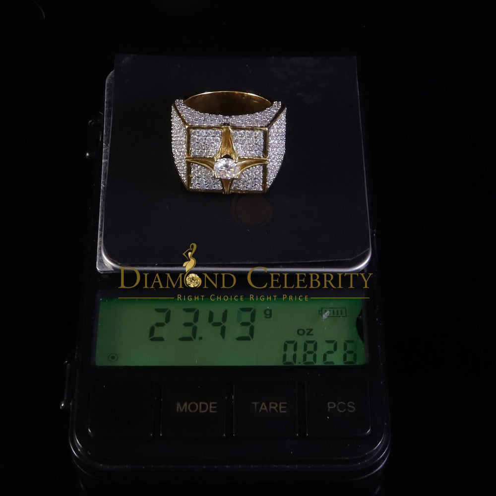 DiamondCelebritees 925 Yellow Sterling Silver 7.00ct VVS 'D' Moissanite Men's SquareRings Size 10