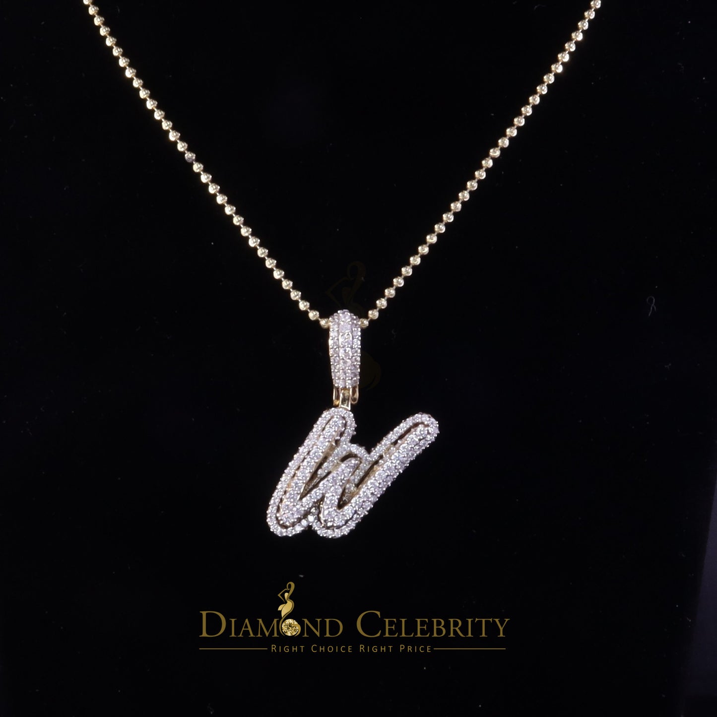 DiamondCelebritees Yellow Cursive 3D Alphabet Shape 925 Sterling Silver Cubic Zirconia Pendant