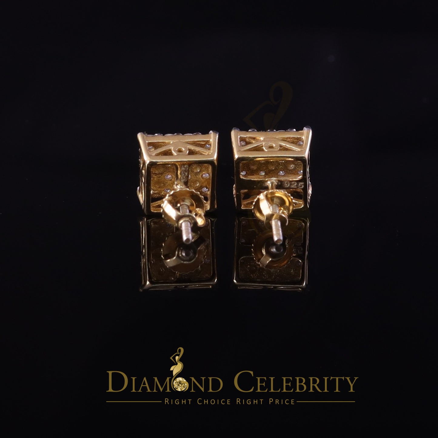 DiamondCelebritees Men's/Womens 925 Silver Yellow 1.00ct VVS 'D' Moissanite Square Stud Earrings