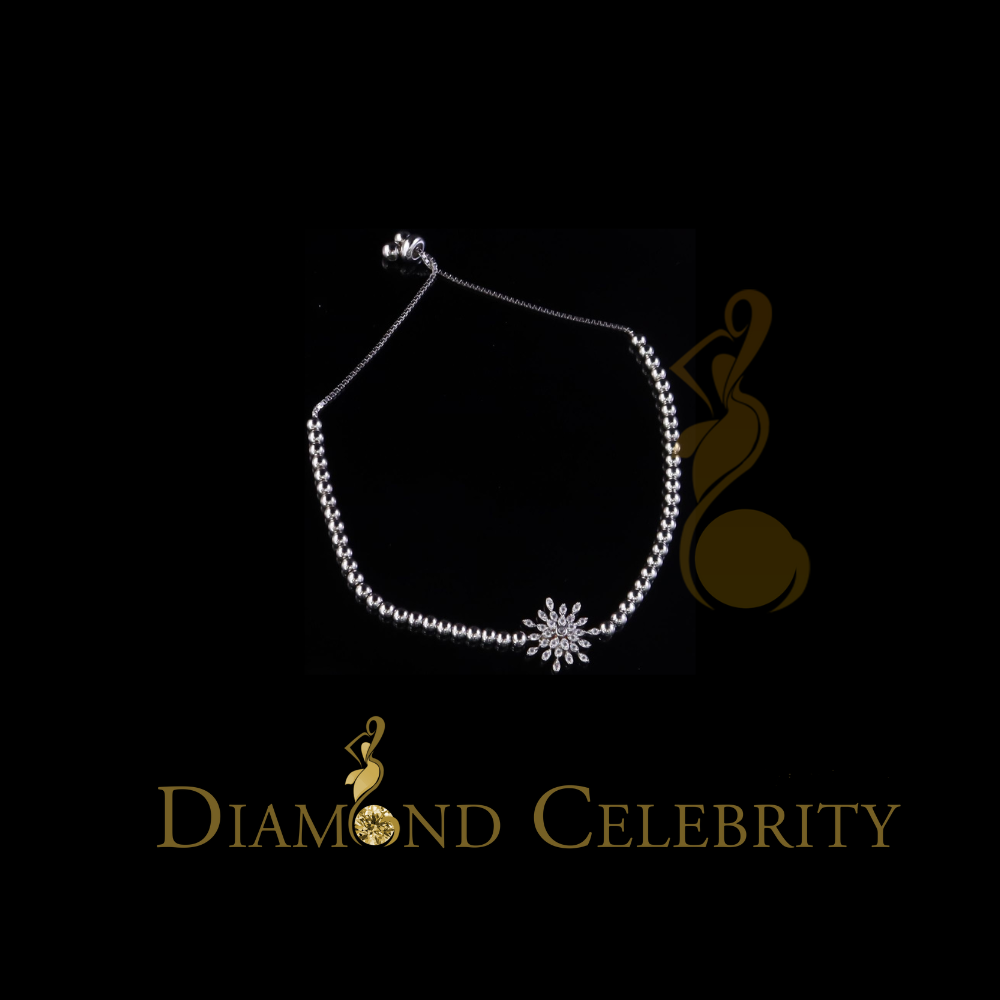 Diamondcelebritees 925 Sterling Silver Sparkling White Bracelet Cubic Zirconia Adjustable SZ 7 Inch