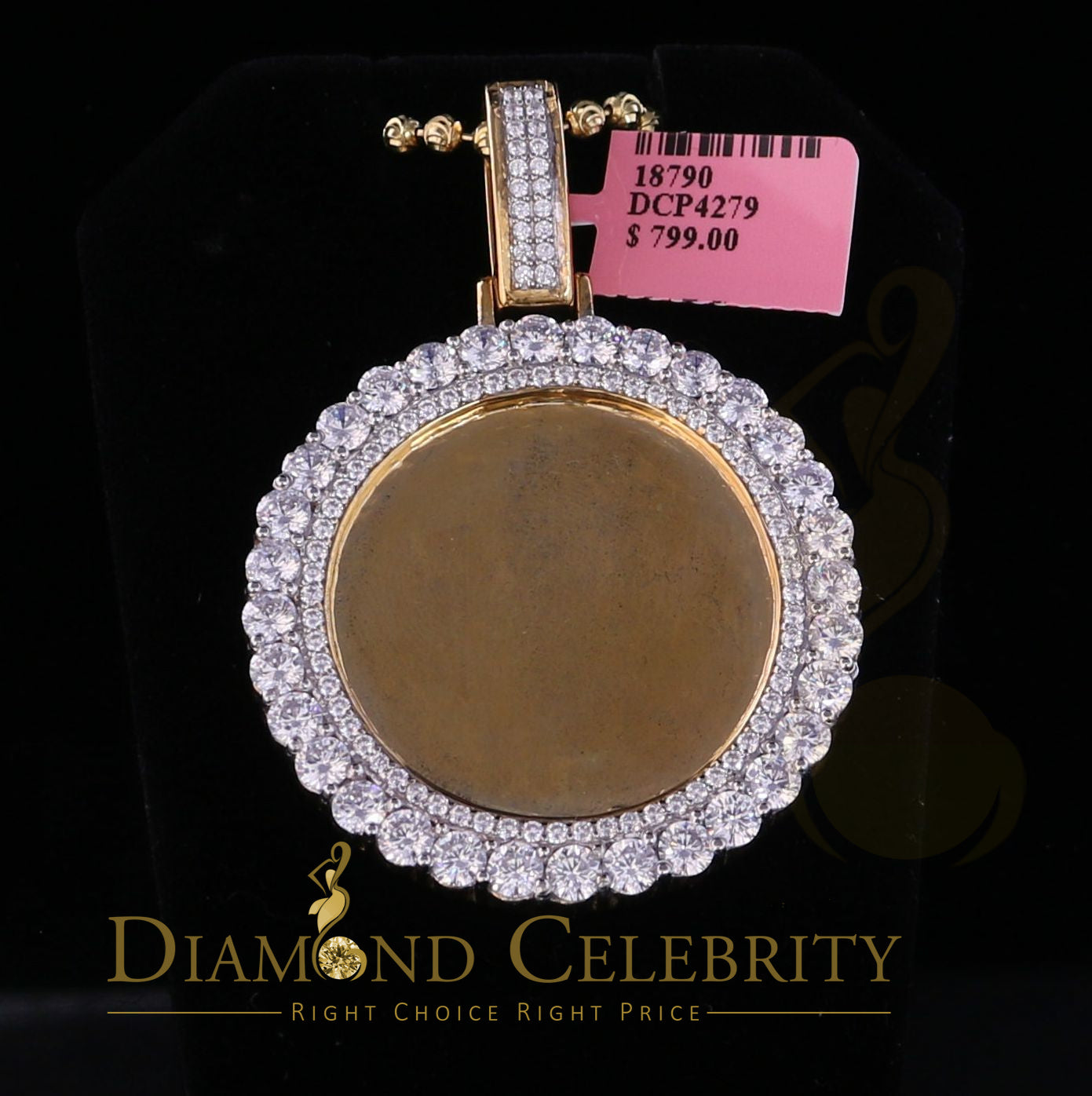 DiamondCelebritees Yellow 1.75" Picture Round Pendant 925 Sterling Silver 15.09ct Cubic Zirconia