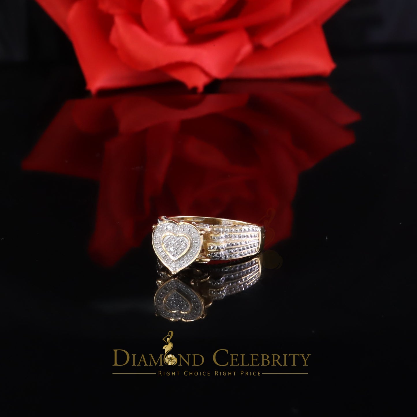 DiamondCelebritees Yellow Silver Heart Ring SZ 7 Real Diamond 0.10ct 925 Sterling Womens Engagement