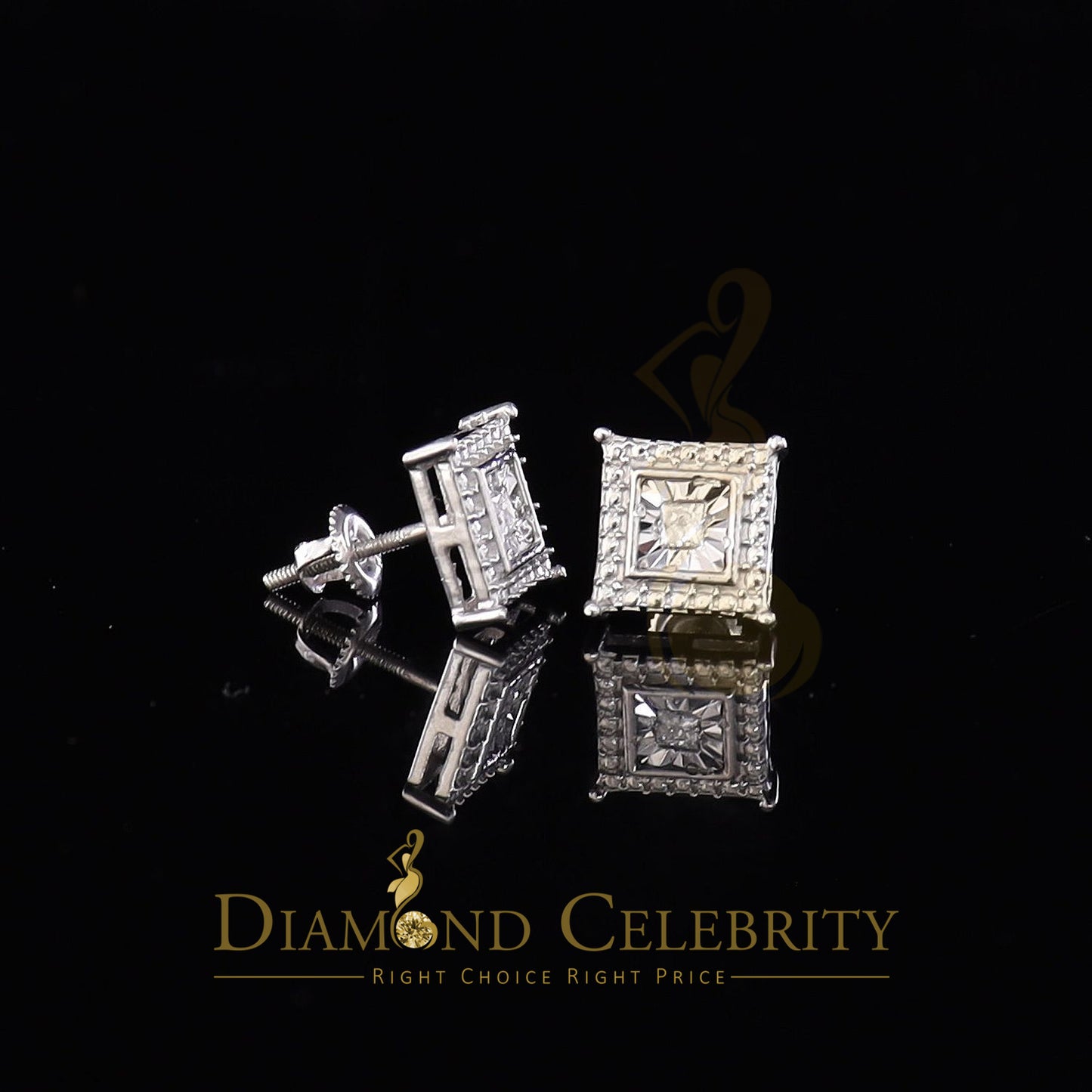 DiamondCelebritees 0.10ct Diamond Stud Squre Earrings For Women White 925 Sterling Silver For Men