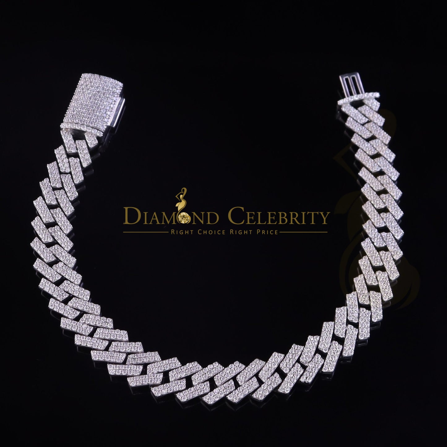 Diamondcelebritees 925 Silver 12.00ct Cubic Zirconia White Cuban Bracelet SZ 8.5inch & 12mm Width