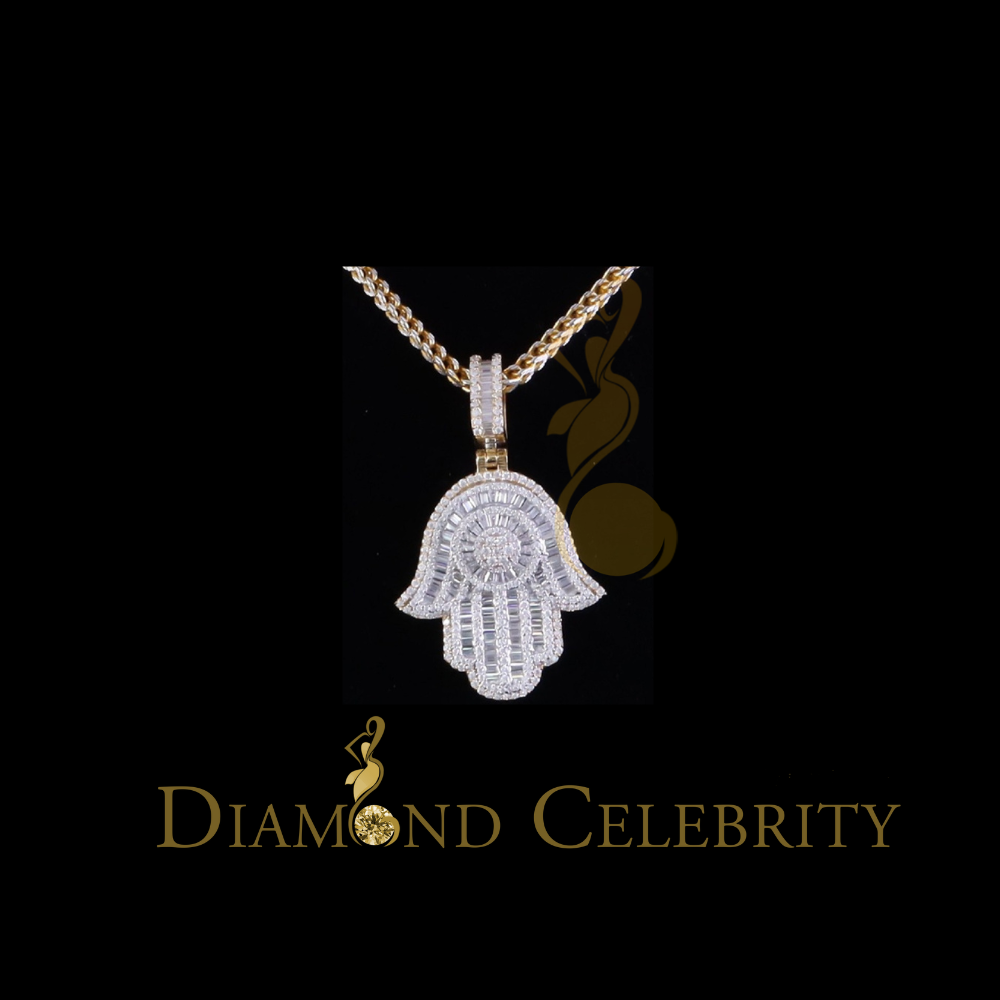 Diamondcelebritees 4.00ct VVS D Hamsa Baguette Silver Moissanite Yellow Pendant For Mens/Womens
