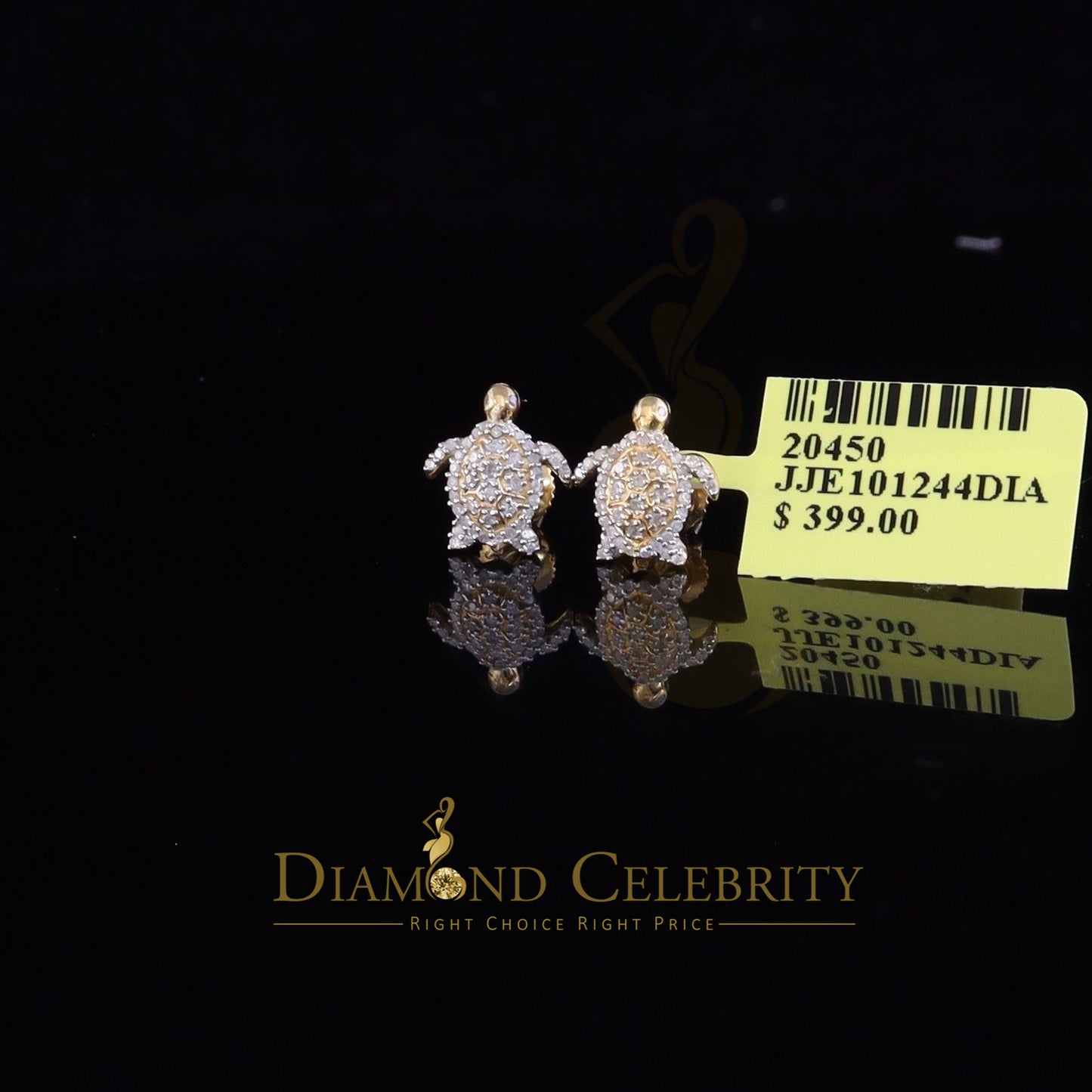 DiamondCelebritees 925 Sterling Yellow Silver 0.25ct Diamond Turtle Earrings For Women's & Men's