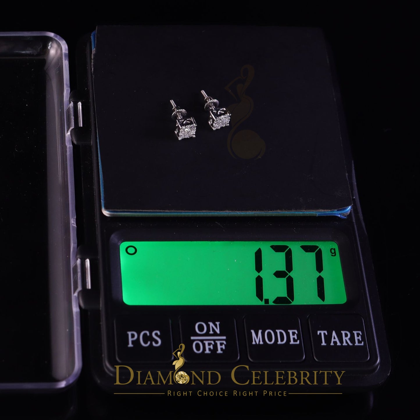 DiamondCelebritees 10k Real White Gold 0.33ct VVS 'D' Color Real Moissanite Stud Square Earrings