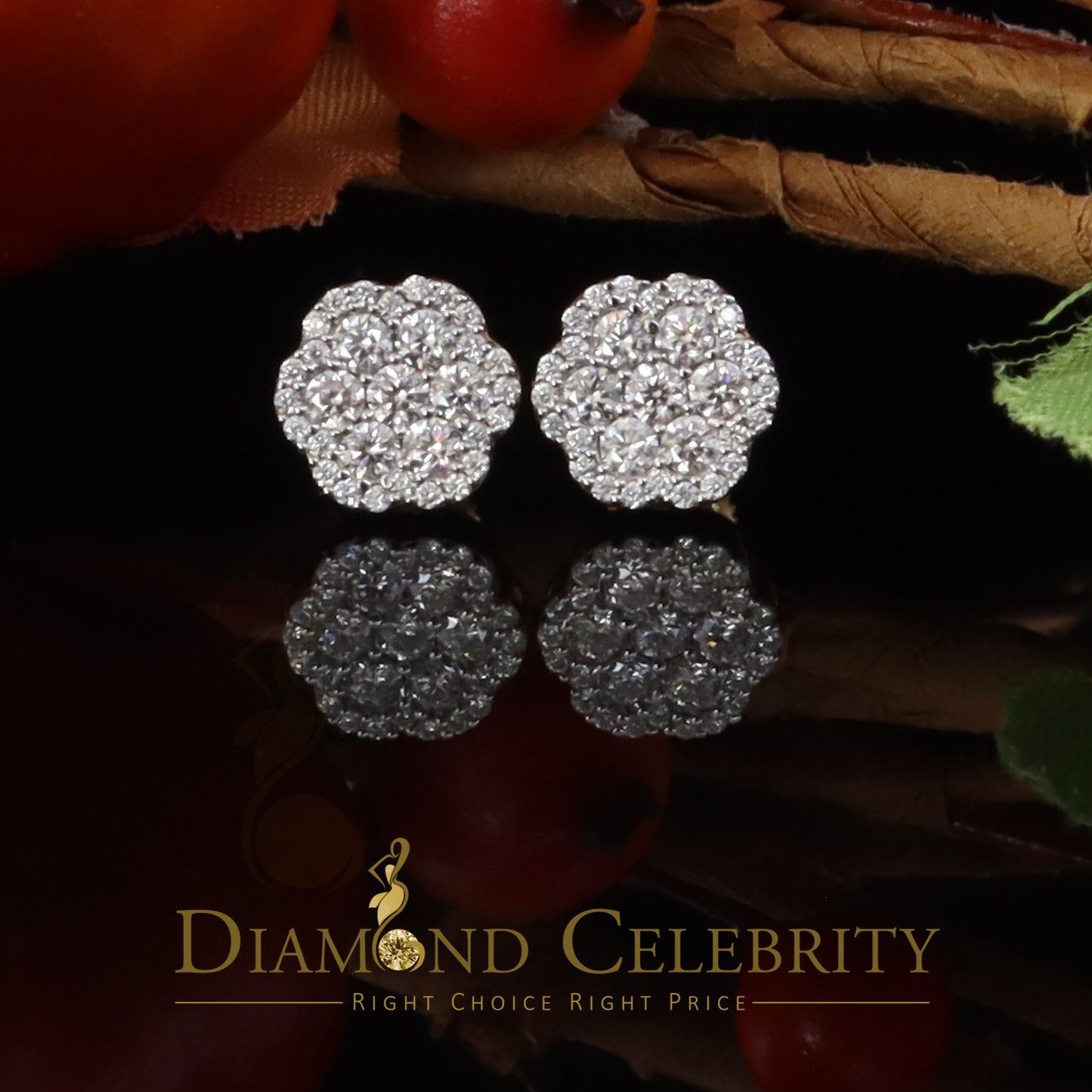 DiamondCelebritees 925 Yellow Silver 0.66ct VVS 'D' Moissanite Floral Stud Earring Men's/Womens