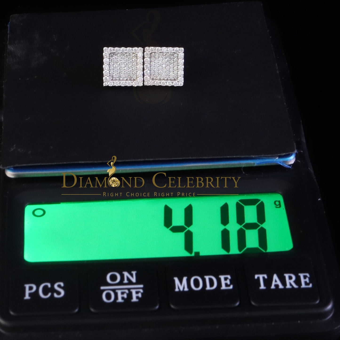 Diamondcelebritees 1.00ct White 925 Silver VVS 'D' Moissanite Square Stud Earring Men's/Womens