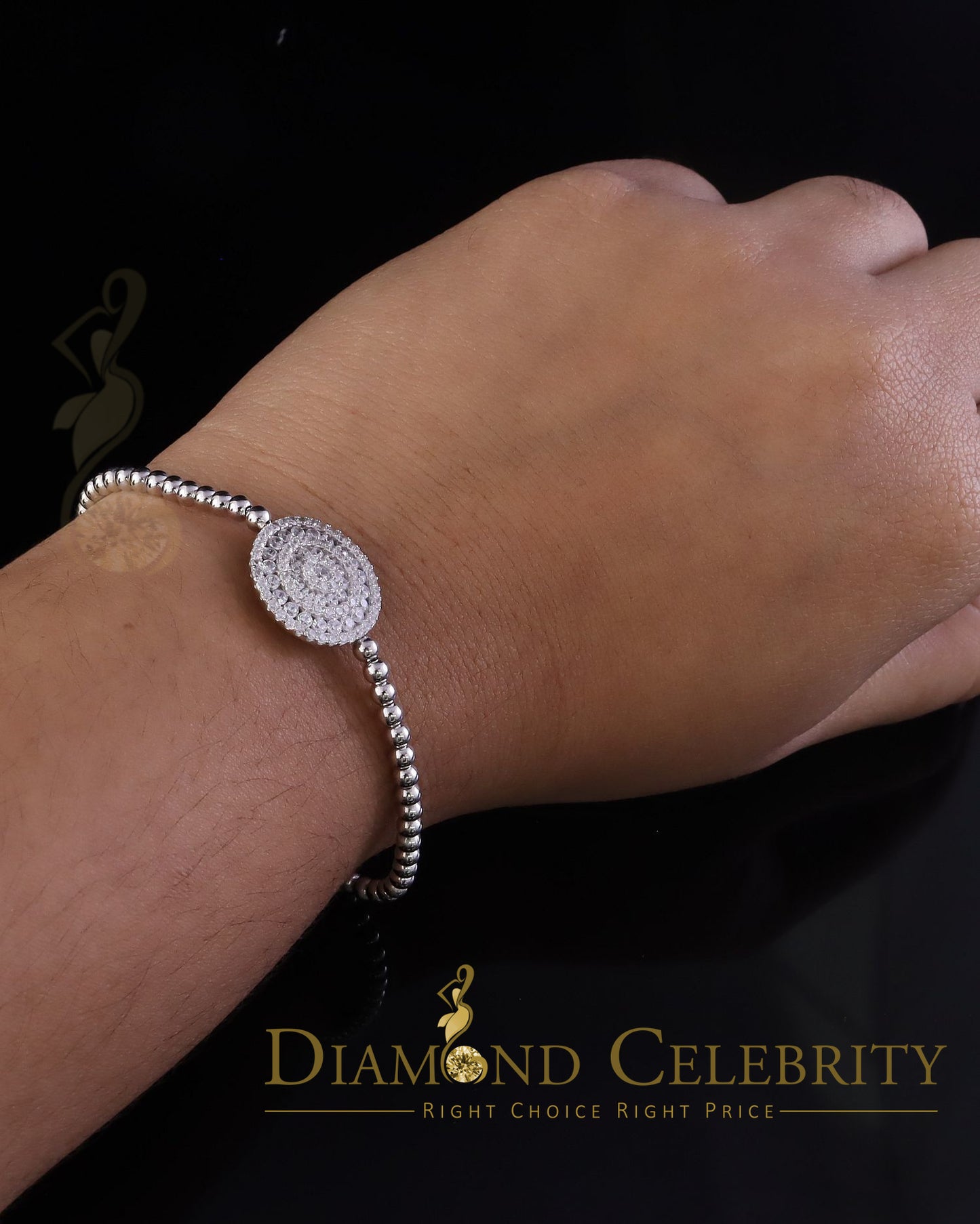 Diamondcelebritees Adjustable Round Tennis Style White Sterlng Silver Cubic Zirconia Bracelete