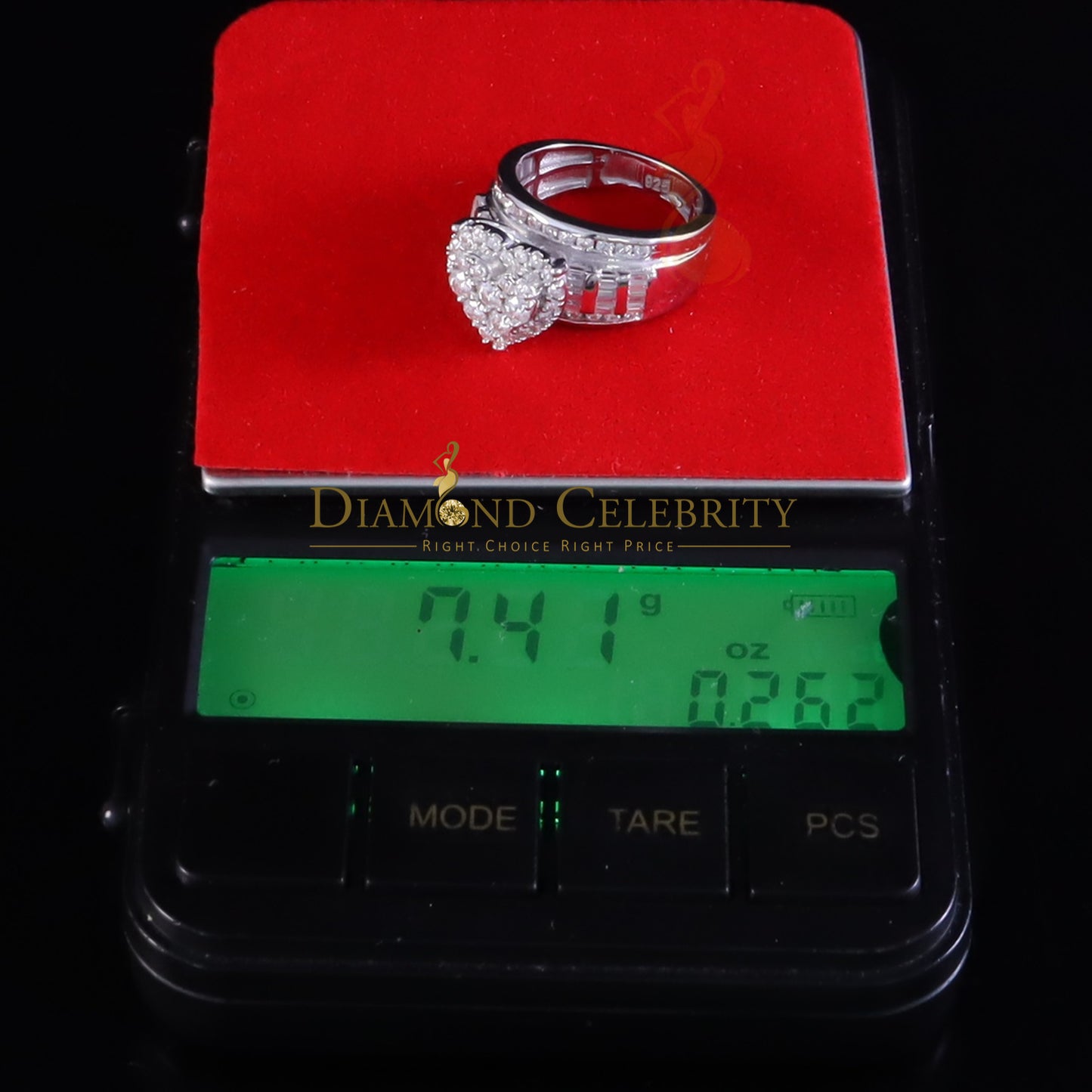DiamondCelebritees Women's 925 White Silver 1.00ct VVS 'D' Moissanite Cinderella Heart Ring Size 7