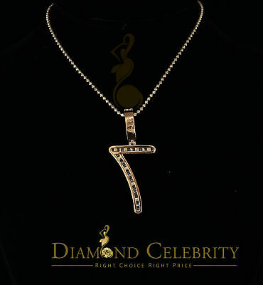 DiamondCelebritees Yellow Sterling Silver Baguette Numeric Number '7' Pendant 3.66ct Cubic Zirconia