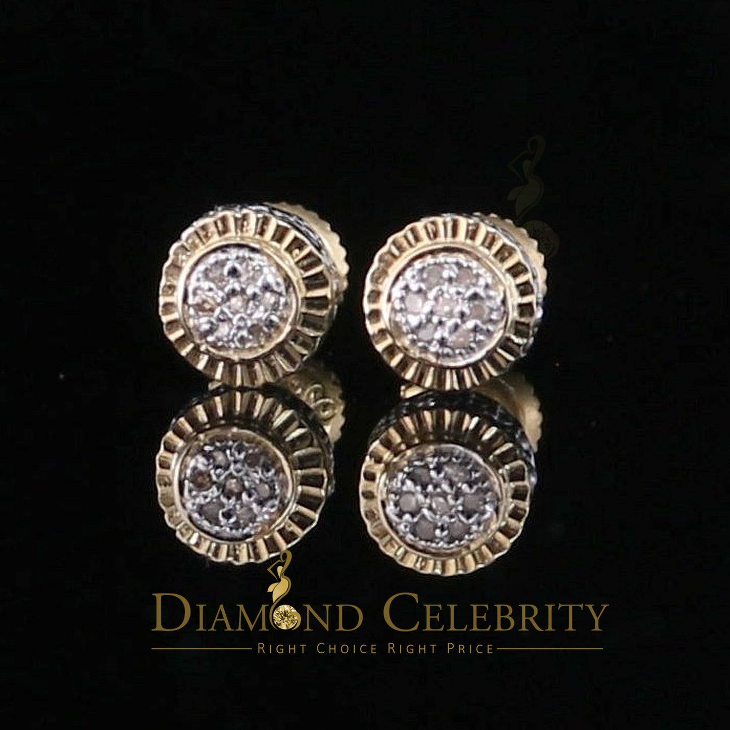 DiamondCelebritees 925 Sterling Silver 0.05ct Diamond for Women's/ Men's Yellow Stud Round Earrings