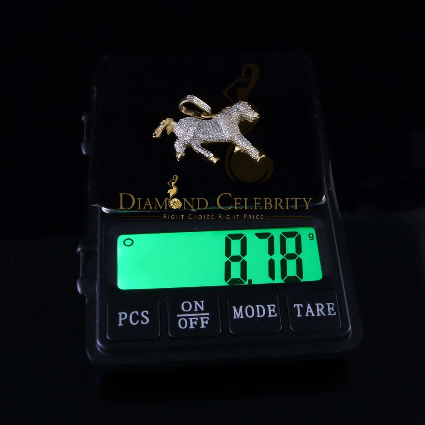 DiamondCelebritees Real 0.33ct Diamond 925 Sterling Silver HORSE Yellow Charm Necklace Pendant