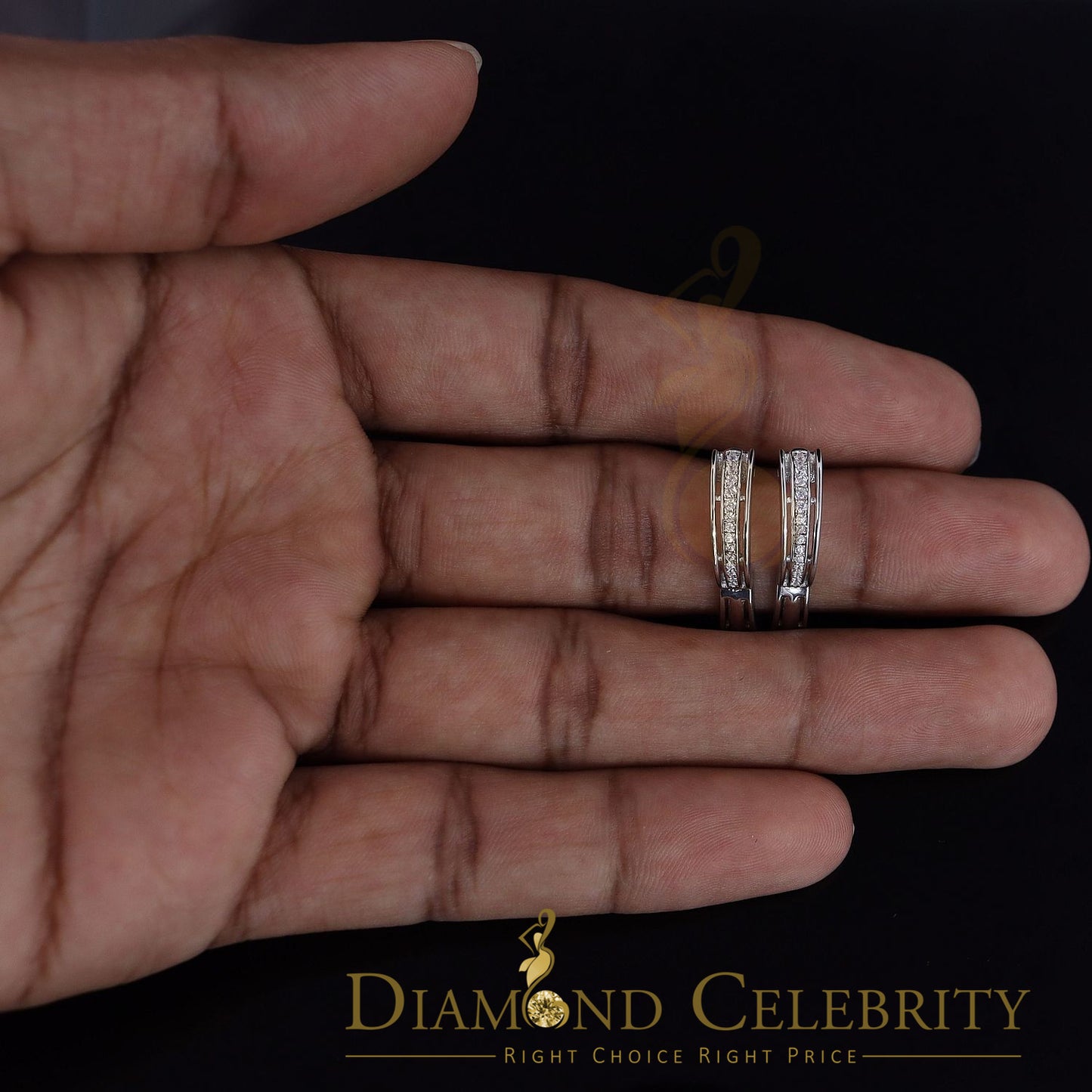 DiamondCelebritees Men's hip hop White 925 Sterling Silver Cubic Zirconia 1 row Huggie Hoop Earring