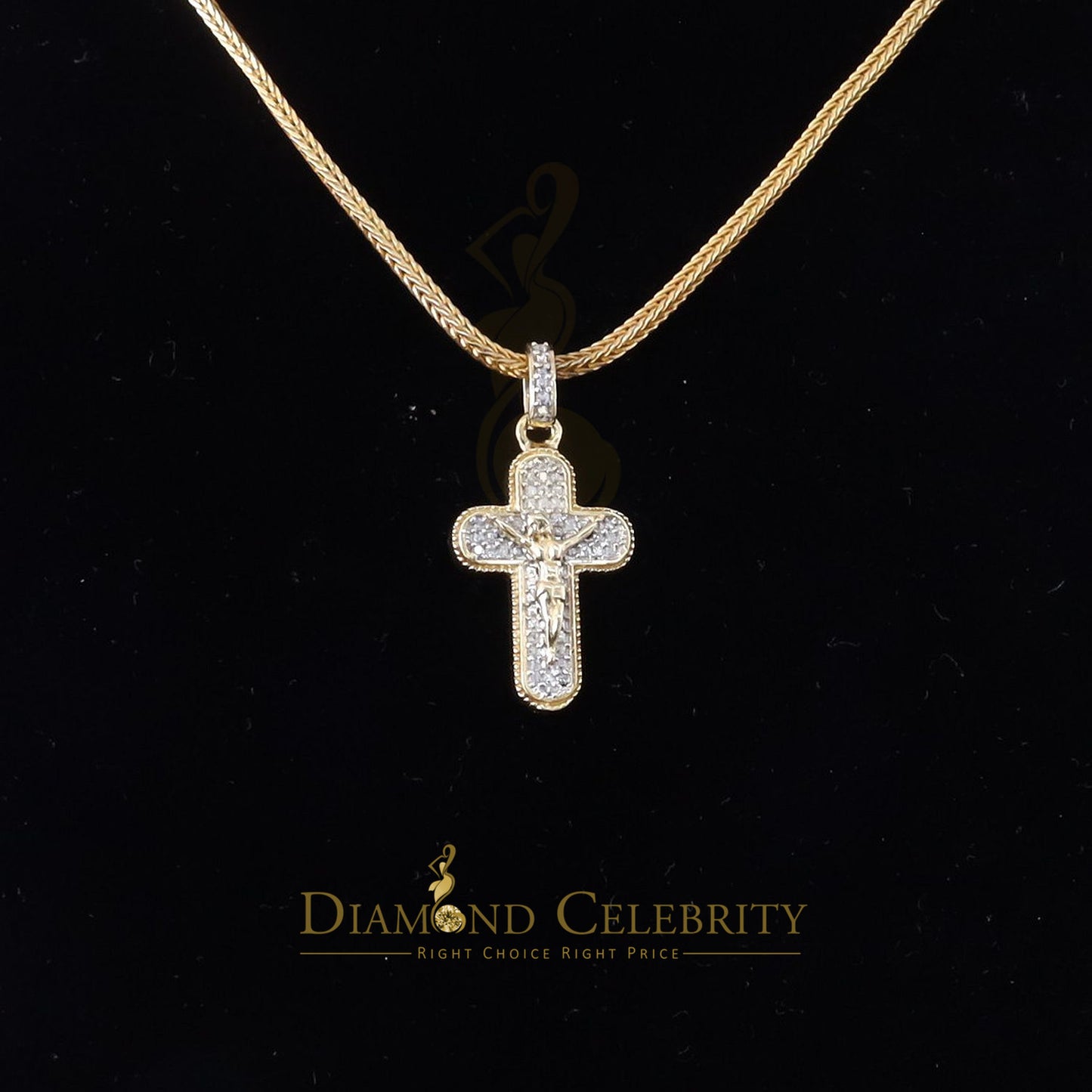 DiamondCelebritees Real 0.25ct Diamond Sterling Silver Yellow Cross Pendant