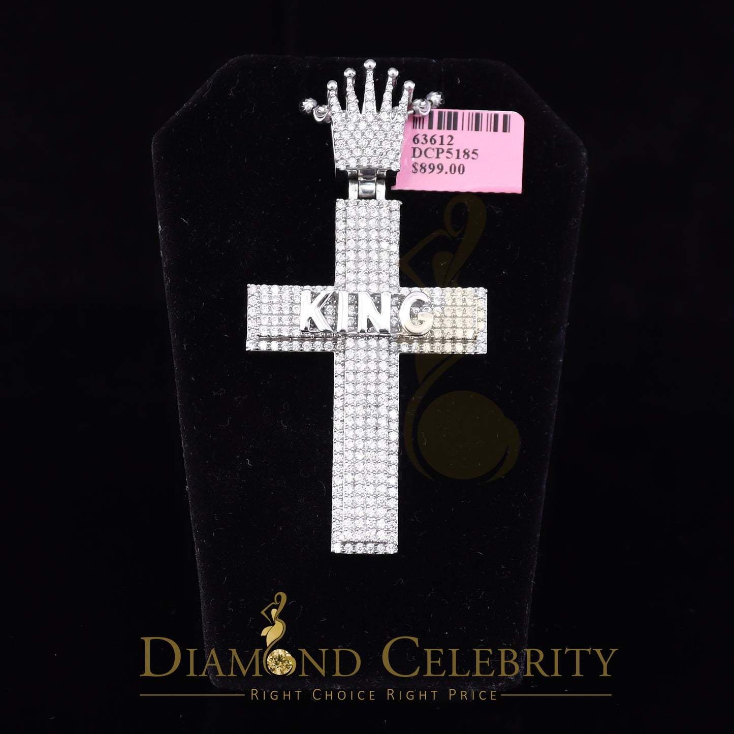DiamondCelebritees White CROSS Shape 925 Sterling Sliver Pendant with 6.40ct Cubic Zirconia Stone