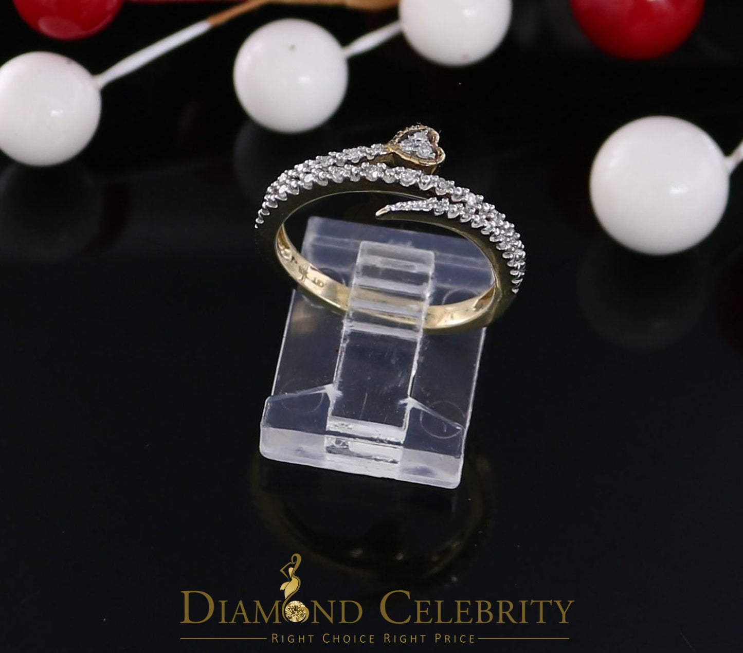 DiamondCelebritees Real 10kt Real Yellow Gold Real Diamond 0.12CT Heart Shape Womens Ring Size 7