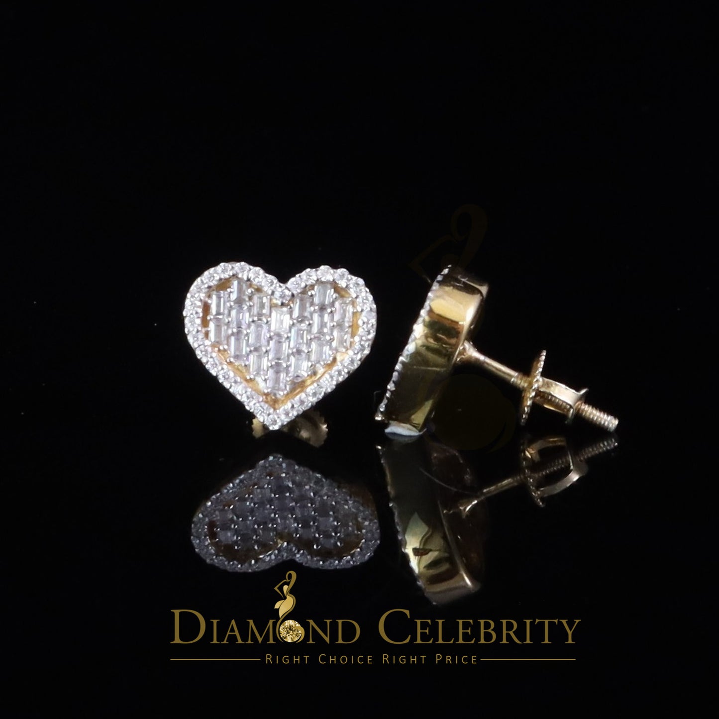 DiamondCelebritees 925 Yellow Silver 1.00ct VVS 'D' Moissanite Heart Stud Earring Men's/Womens