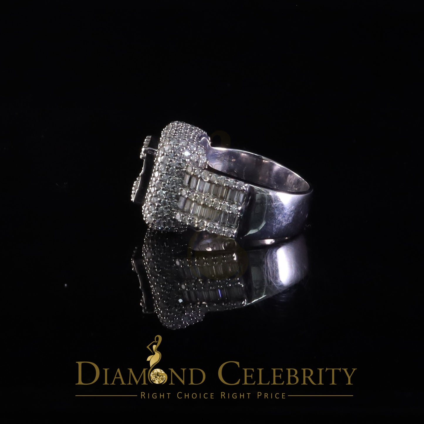 DiamondCelebritees Men's for 5.50ct VVS D Baguett Moissanite White Silver Square Pinky Ring Size 11