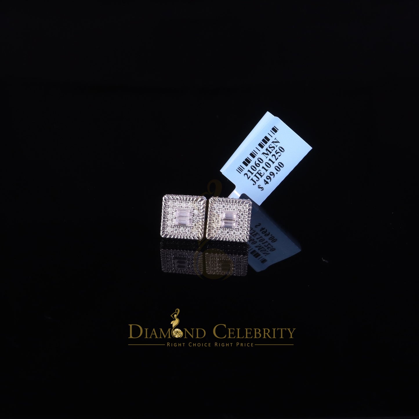 Diamondcelebritees 925 Silver White 1.00ct VVS 'D' Moissanite Square Stud Men's/Womens Earrings