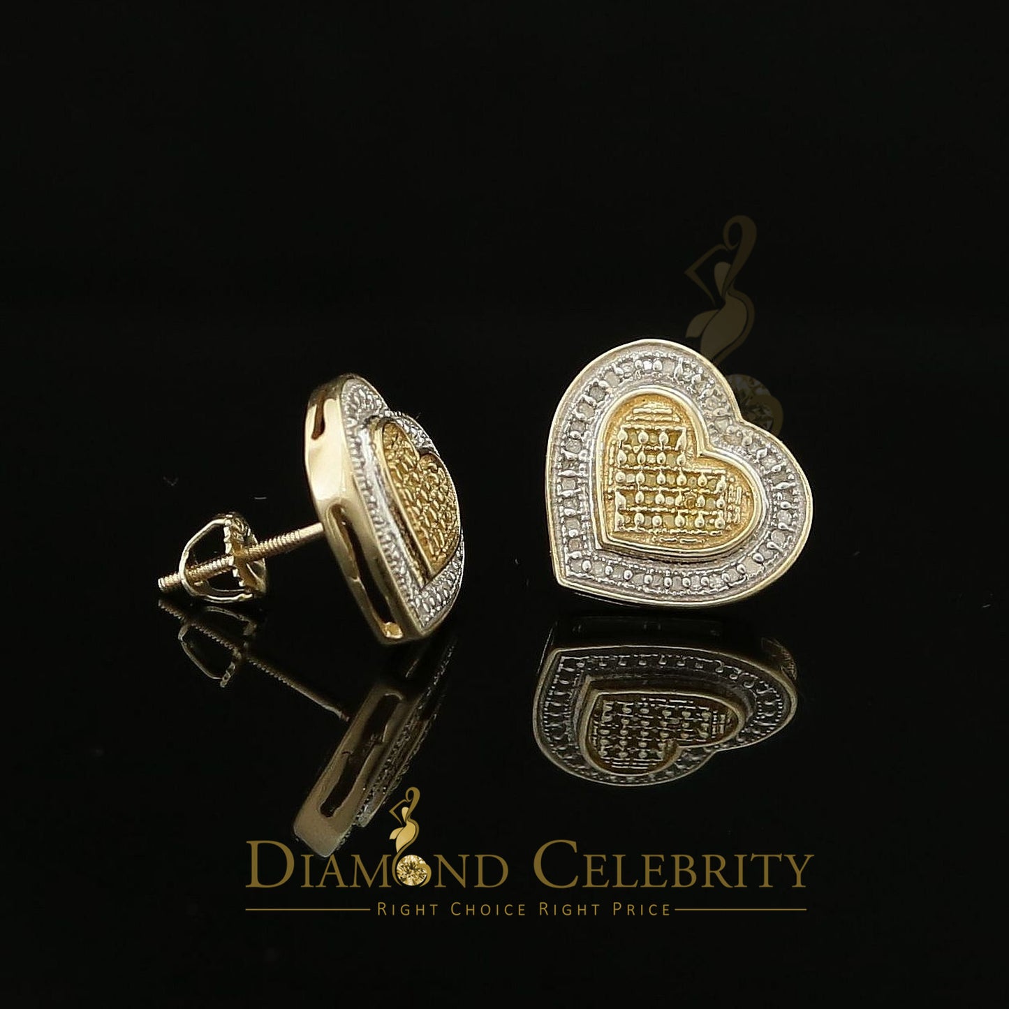 DiamondCelebritees Aretes Para Hombre Heart 925 Yellow Silver 0.30ct Diamond Women's /Men's Earring