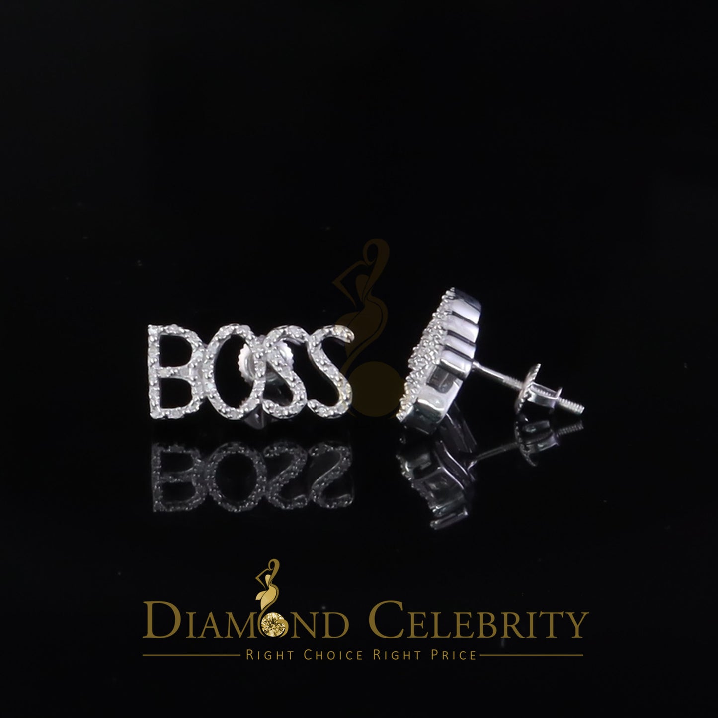 DiamondCelebritees 0.20Ct White Natural 925 Sterling Silver BOSS Womens Diamonds Stud Earrings