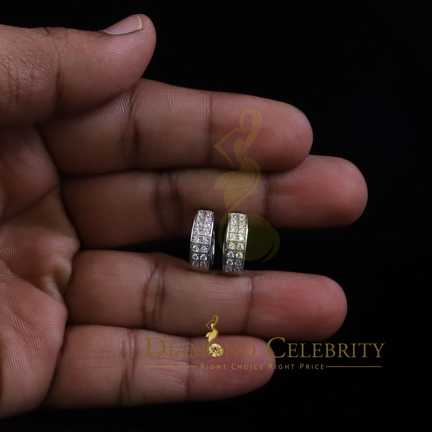 DiamondCelebritees Men's hip hop White 925 1.00ct Silver Cubic Zirconia 2 row Huggie Hoop Earrings