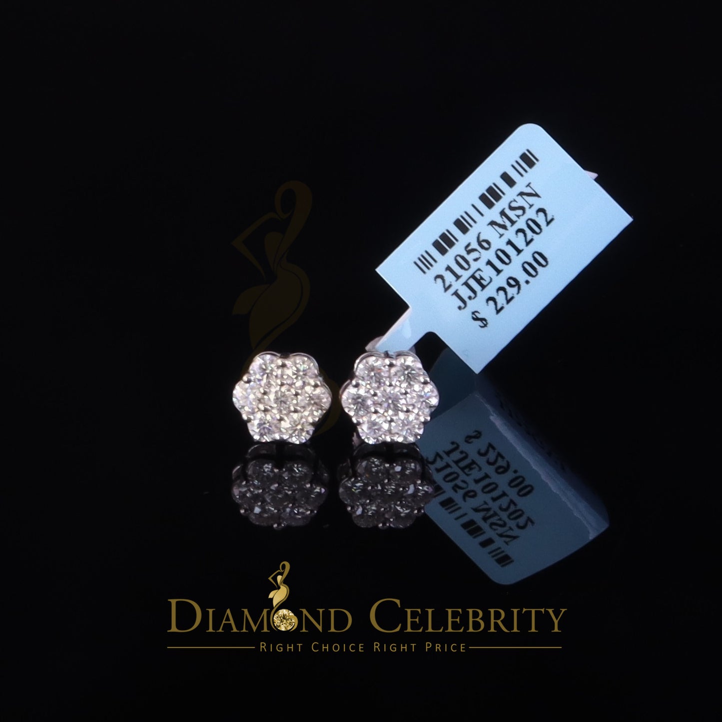 Diamondcelebritees 925 Silver White 1.00ct VVS 'D' Moissanite Floral Stud Earrings Men's/Womens