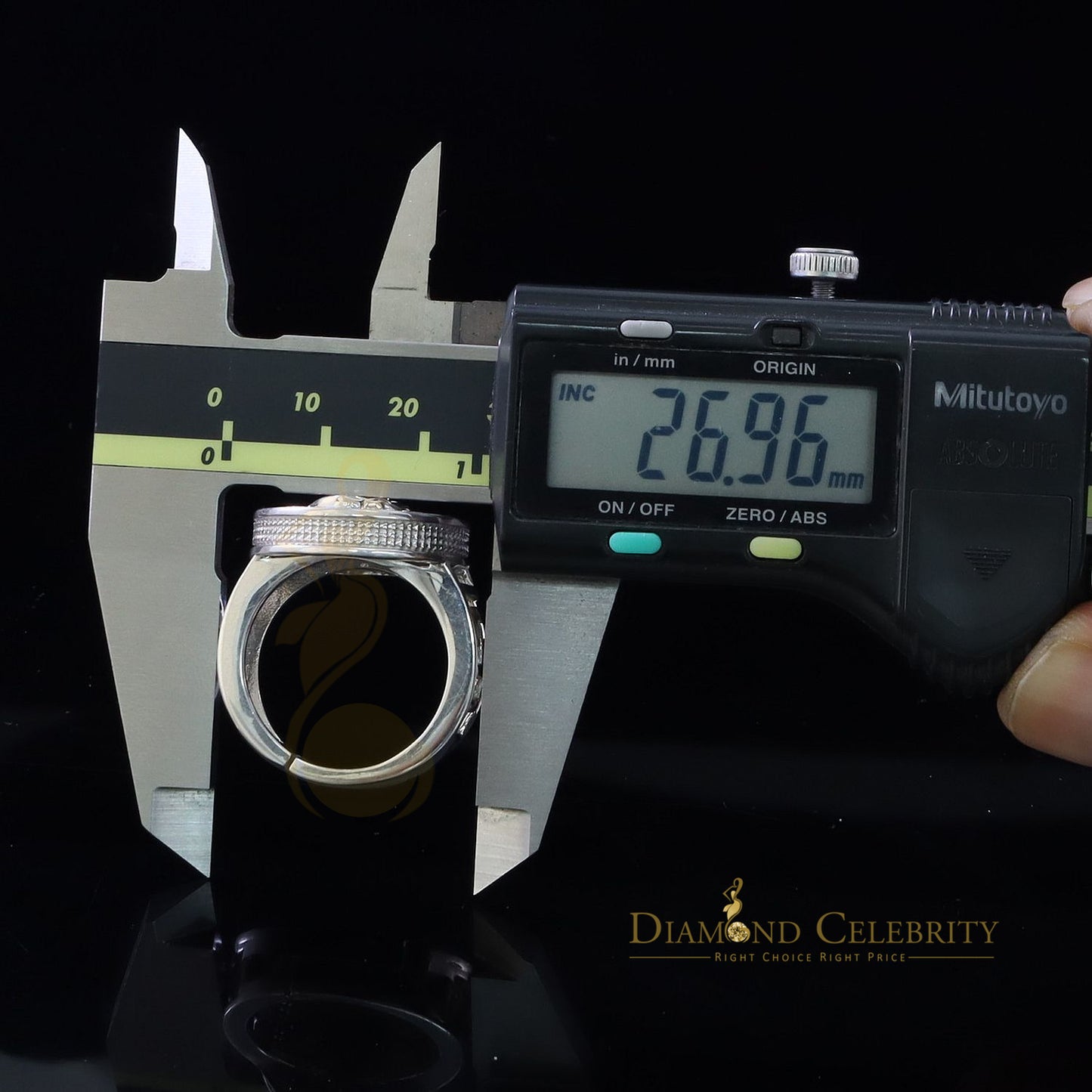 0.25 CT Diamond Round Yellow Silver Men's Adjustable Ring From SZ 11.5 to 13.5