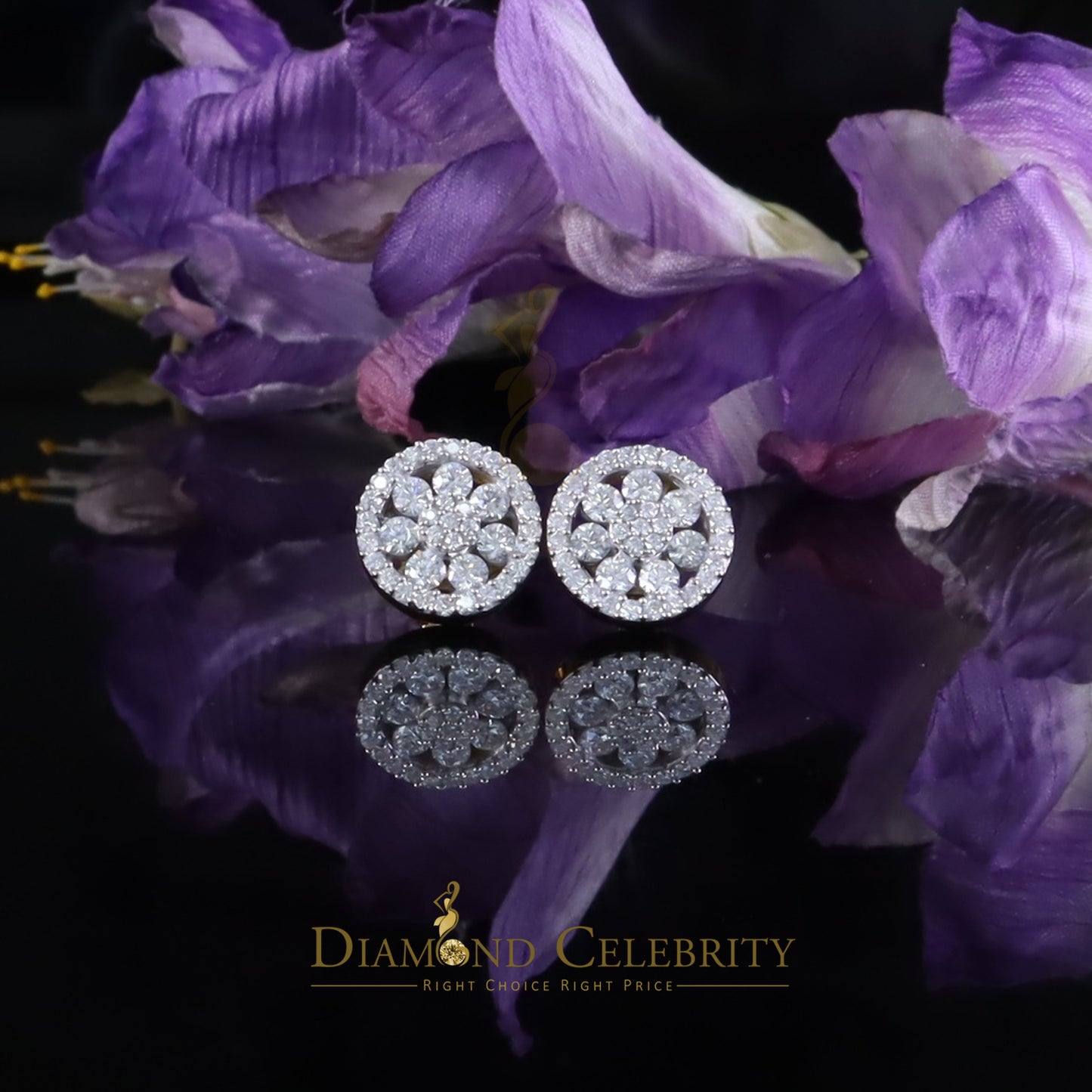 DiamondCelebritees Big Yellow Flower Stud 1.50ct VVS D Moissanite Men's/Womens 925 Silver Earrings