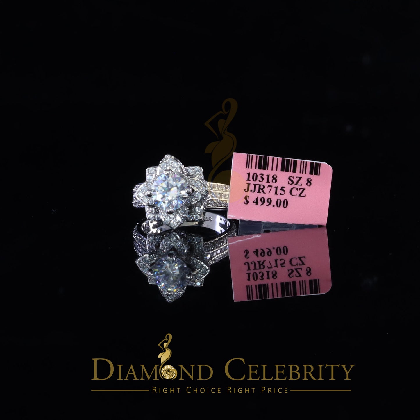 DiamondCelebritees White 6.00ct Cubic Zirconia 925 Silver Floral Engagement Womens Ring Size 7