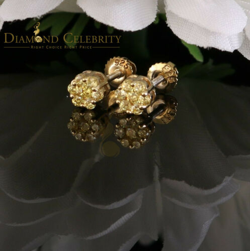 DiamondCelebritees 925 Yellow Silver 0.18ct Cubic Zirconia Women's & Men's Hip Hop Floral Earrings