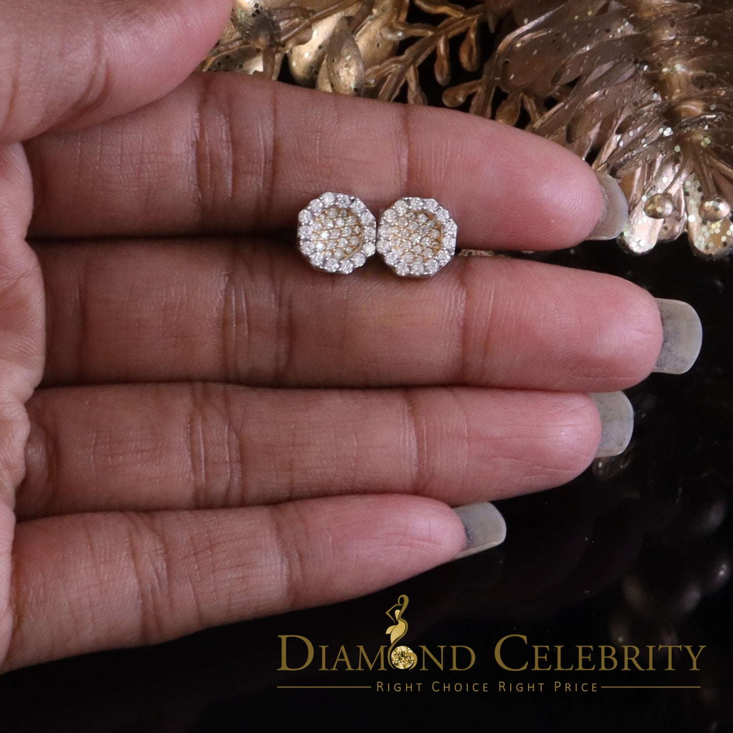 DiamondCelebritees 925 Yellow Silver 0.66ct VVS 'D' Moissanite Octagon Stud Earring Men's/Womens