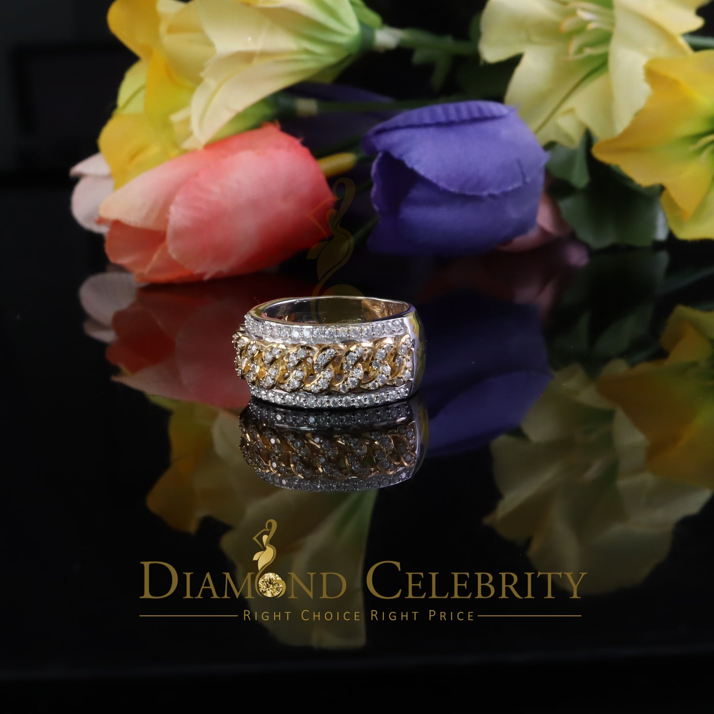 DiamondCelebritees 1.50ct Cuban Band 925 Silver For Men's & Women's Moissanite White Ring Size 8