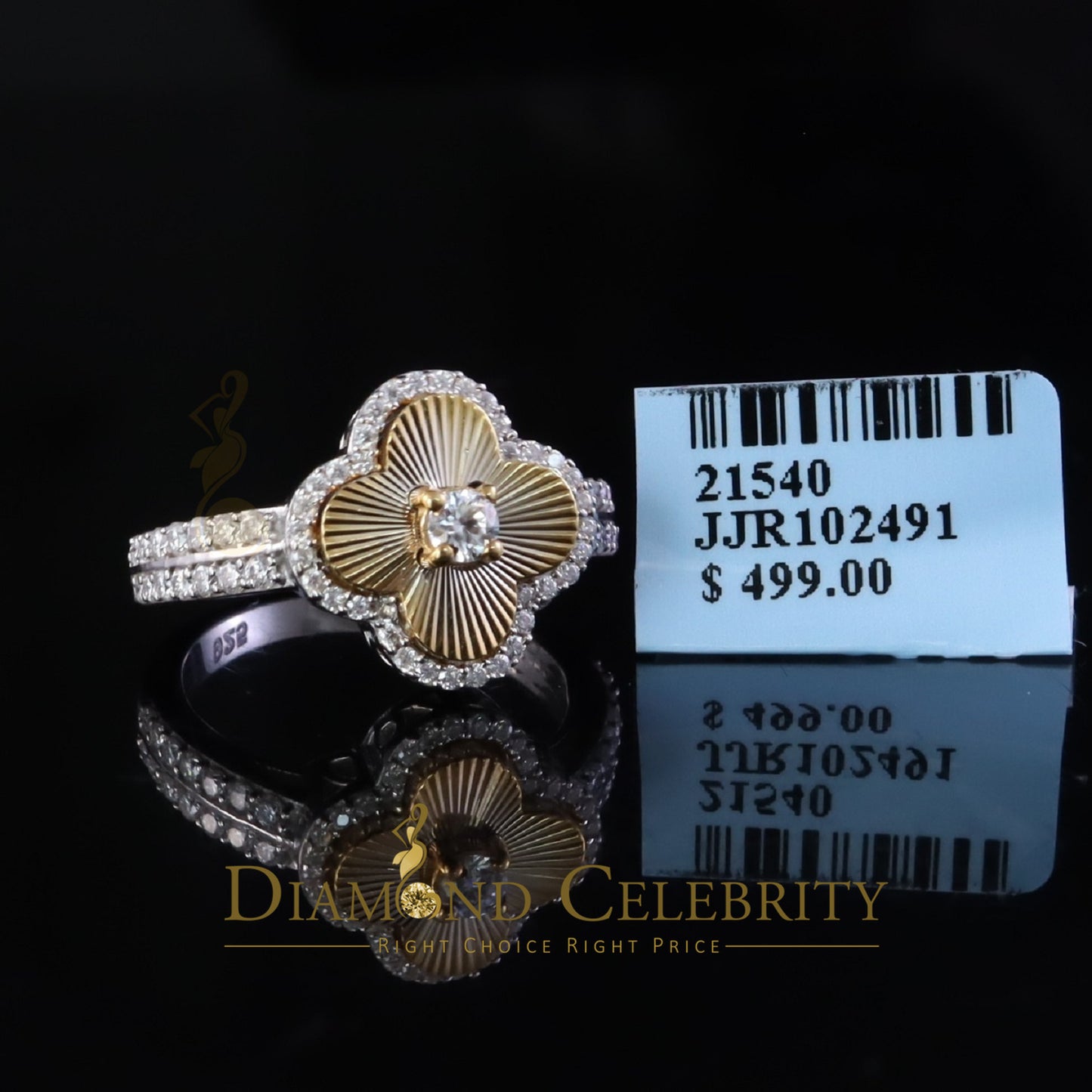 DiamondCelebritees 1.25ct VVS D Silver Moissanite Clover Shape Women's 925 Silver White Ring Size 7