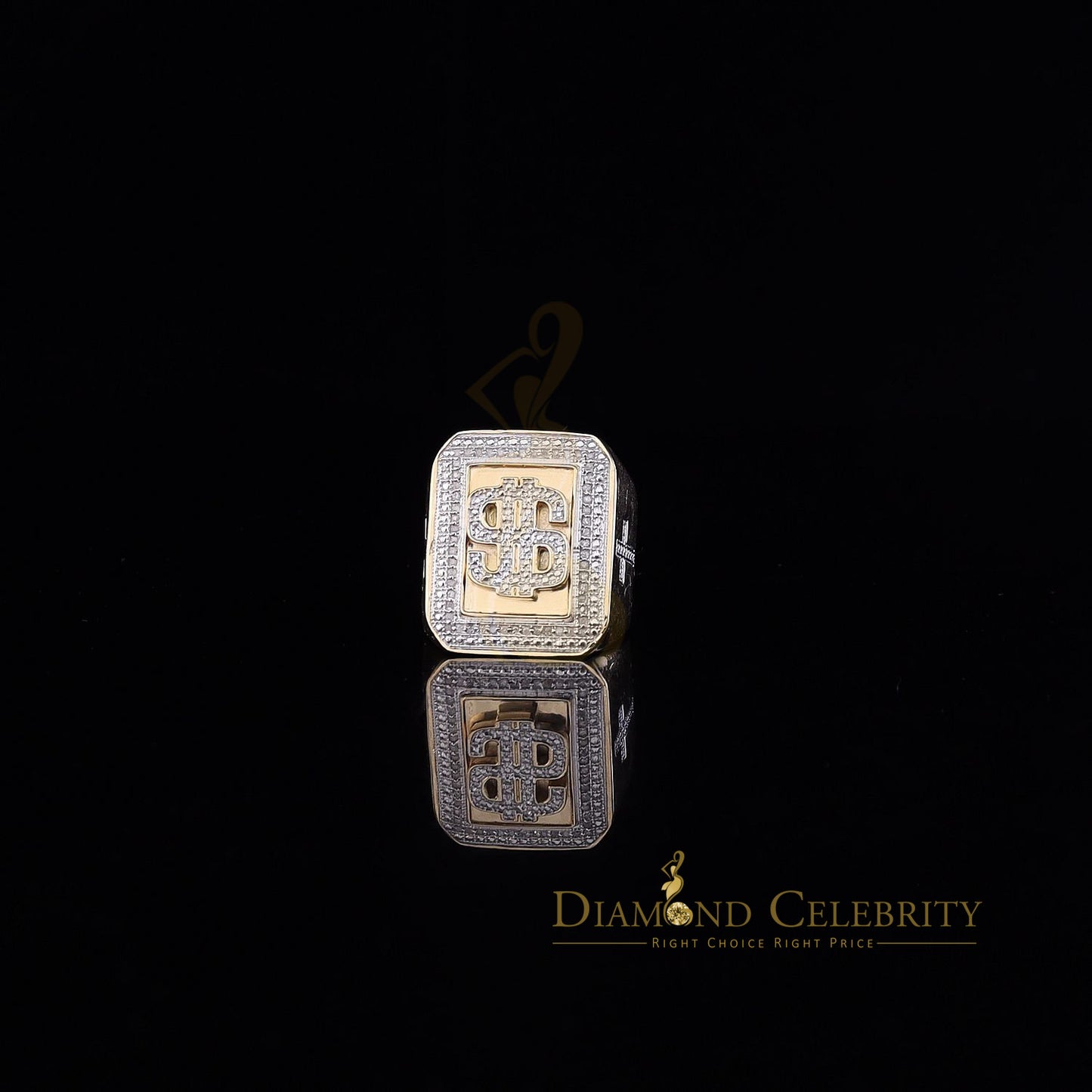 Real 0.33 CT Diamond Men's 925 Silver Yellow Adjustable Ring From Size 10 to 12