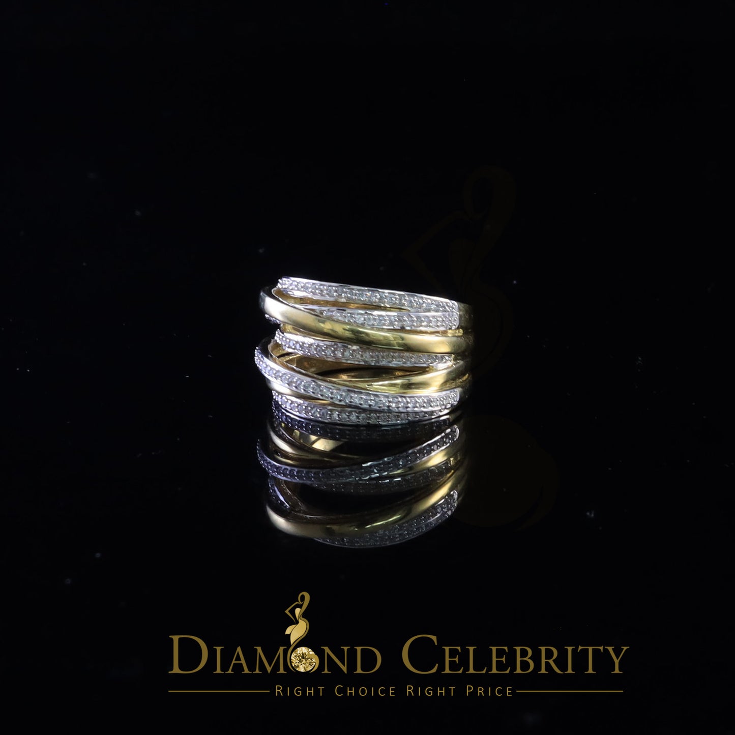 DiamondCelebritees 1.50 ct 925 Sterling Yellow Silver Cubic Zirconia Cocktail Womens Ring Size 9.5