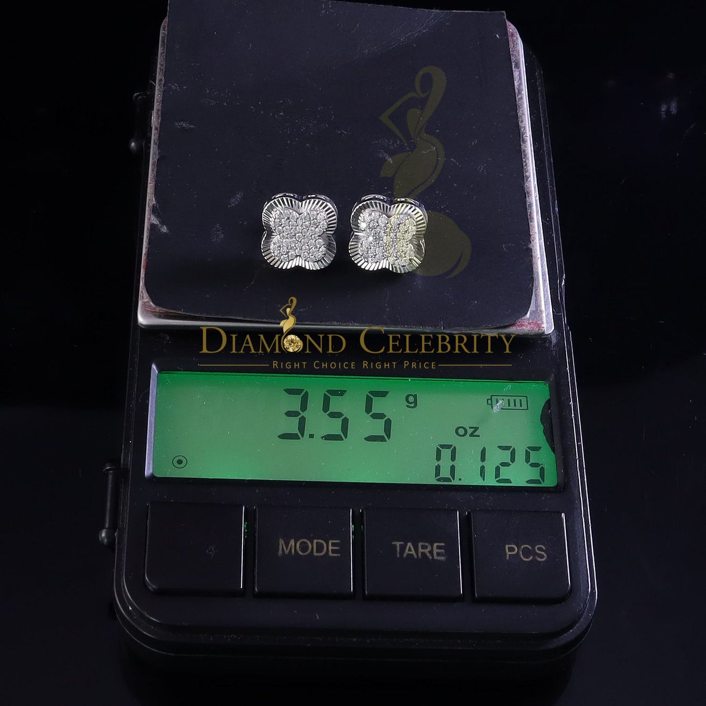 Diamondcelebritees 1.00ct 925 Sterling Silver Moissanite Clover Stud Earrings For Men & Women
