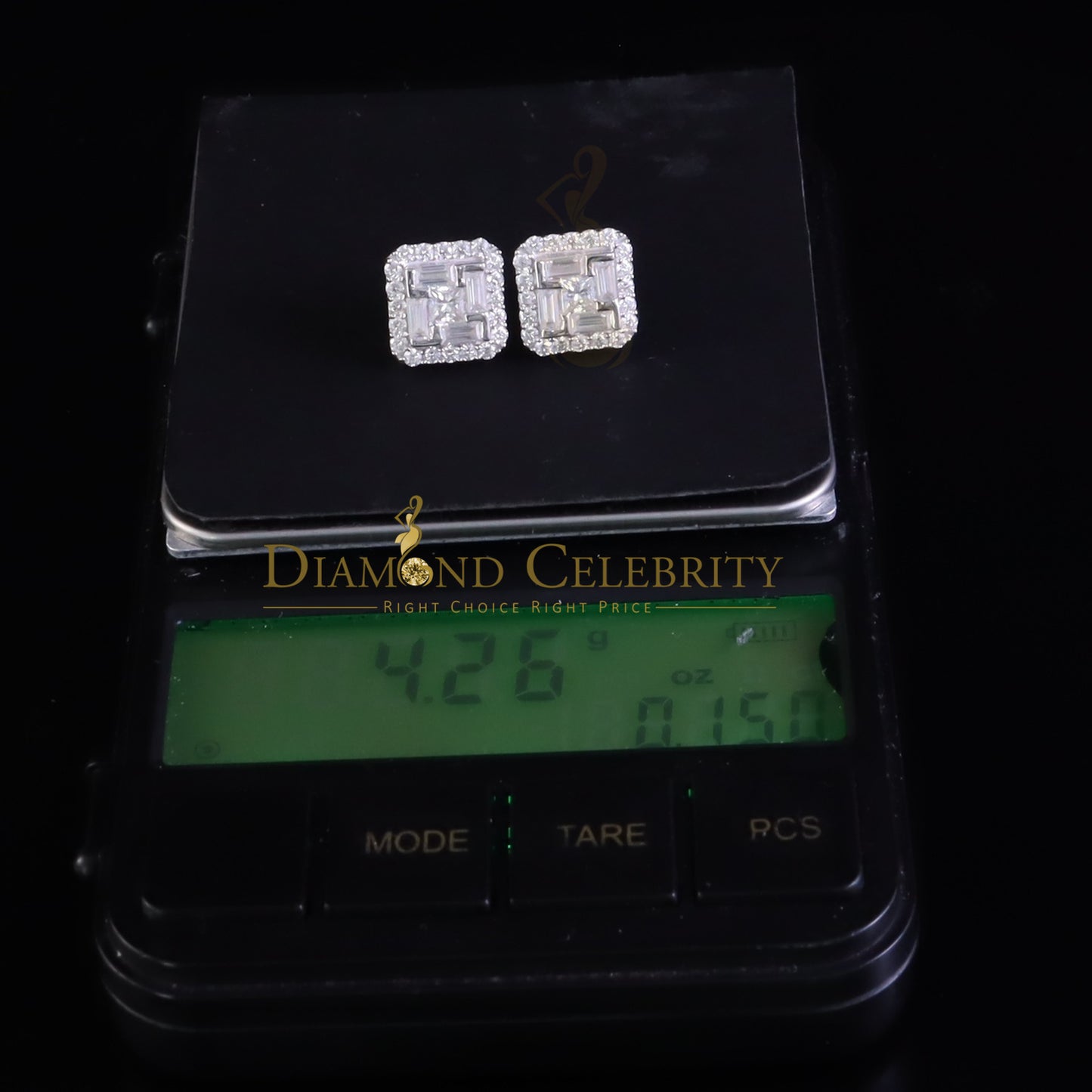 Diamondcelebritees New Men's White 925 Silver 1.66ct VVS D Moissanite Square Stud Womens Earring