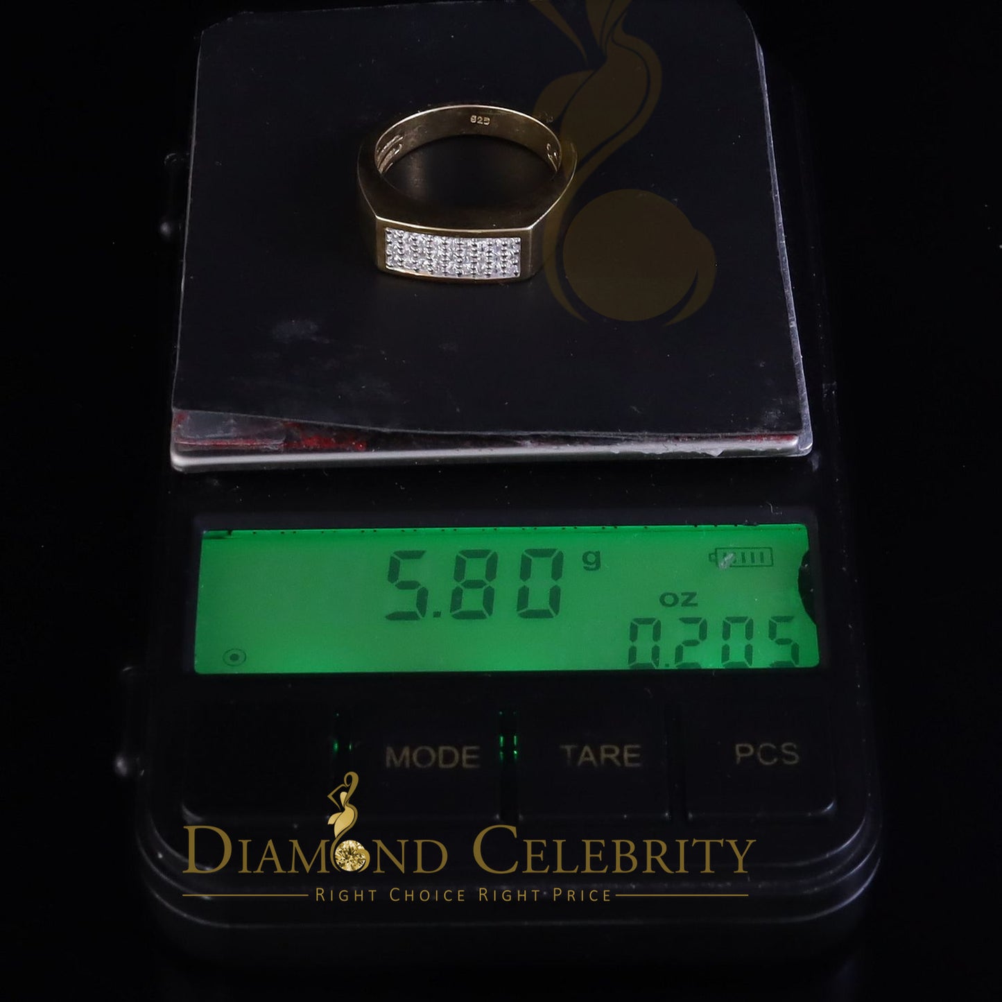 DiamondCelebritees Sterling Mens 0.81ct Yellow Cubic Zirconia Silver Rectangle Fashion Ring Size 9